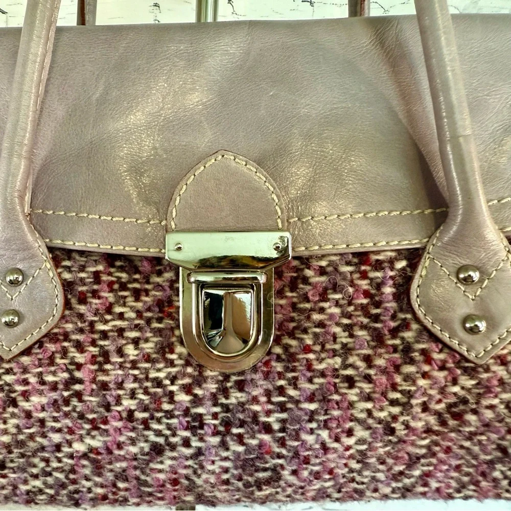 Helen Welsh‎ Elegant Italian Leather and Purple Tweed Shoulder Bag